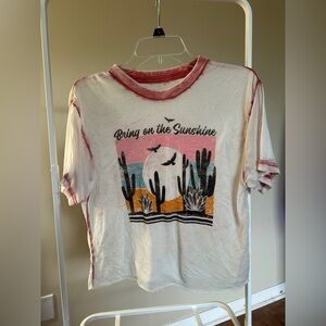 Pretty Rebellious White Tee with Pink Tie-Dye Trim and Logo